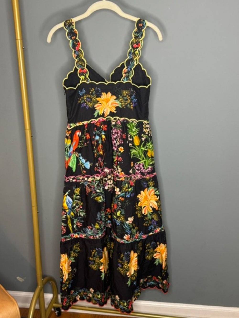 NWT Farm Rio Tropical Scalloped Midi Dress Size XS - Picture 4 of 4
